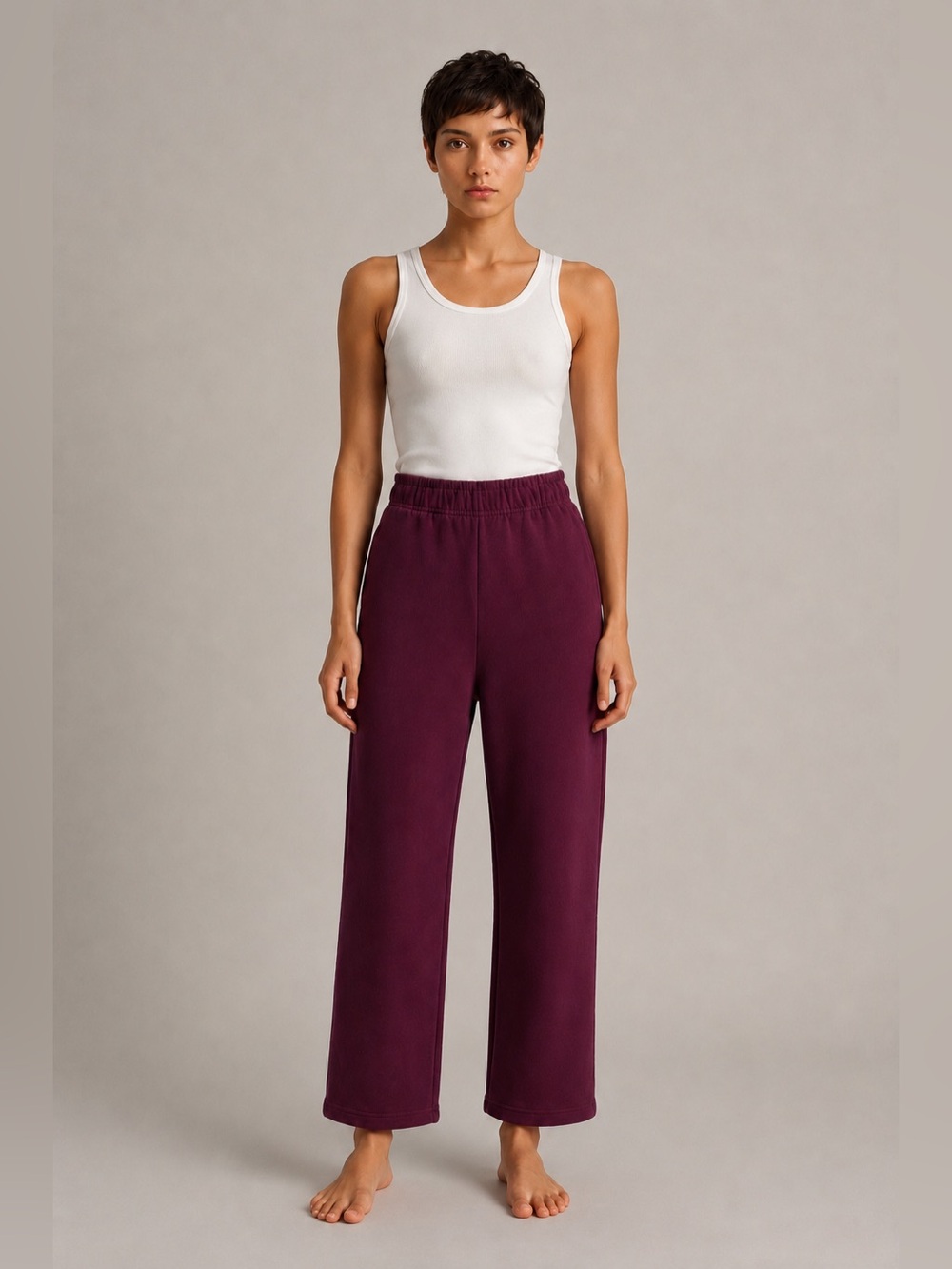 Wide-Leg Lounge Pants in Deep Plum
